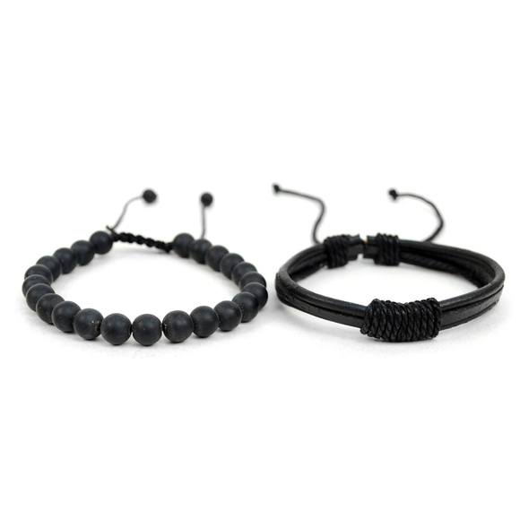 Genuine Leather & Natural Stone Two Pieces Bracele - Picture 2 of 2